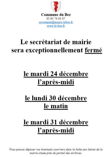 Fermeture du secrétariat de mairie